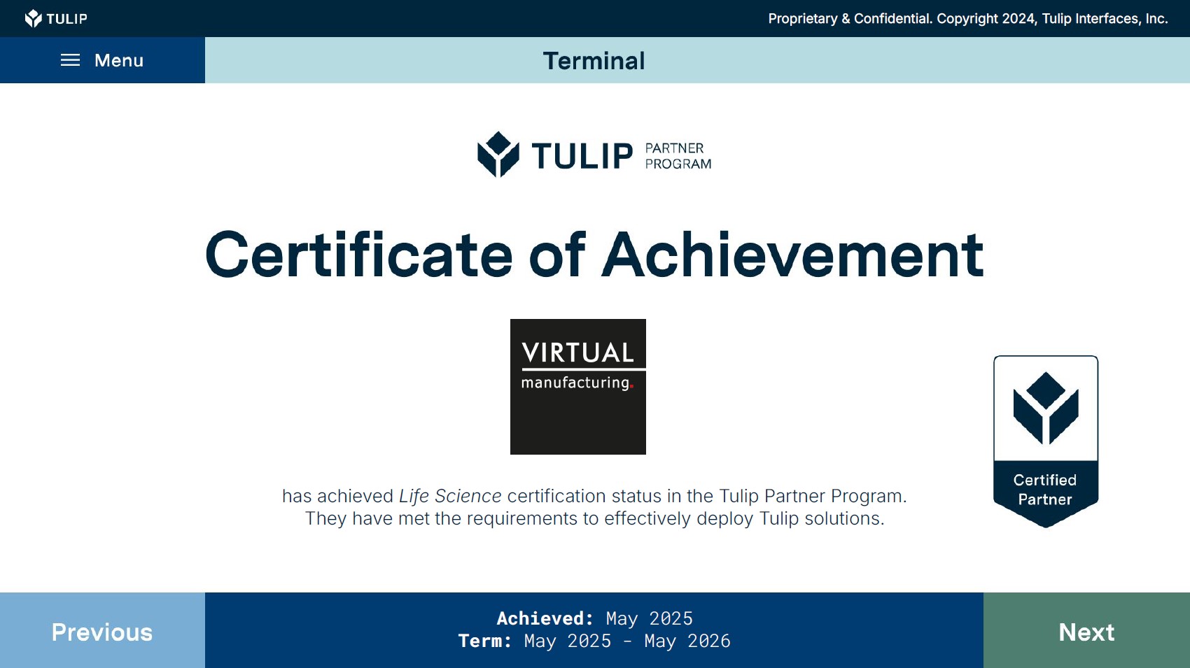Tulip certificate for Life Science